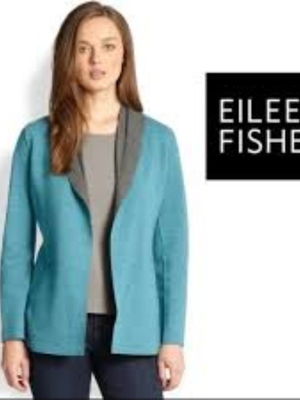 Eileen Fisher Jacket Blazer Teal Blue Green Felted Merino Wool Sweater Medium